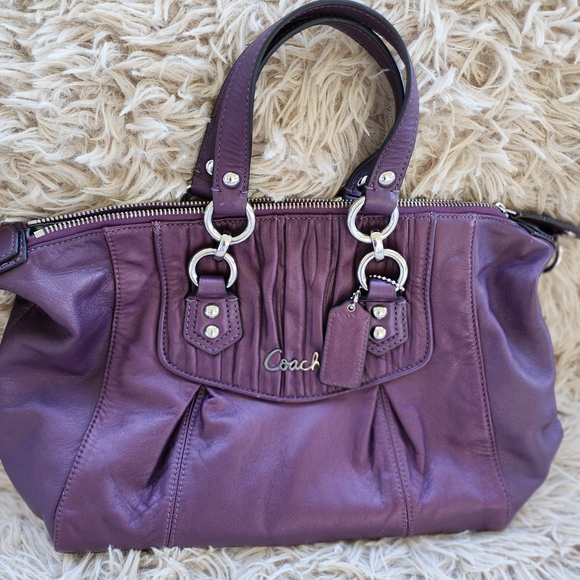 Coach Ashley Purple Leather Women's Bag - Picture 1 of 5